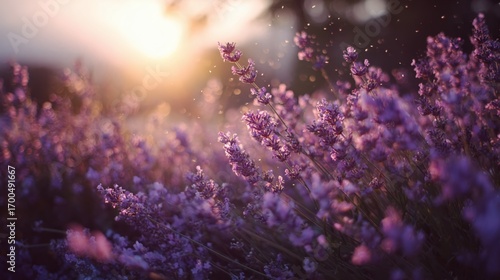 A Serene Lavender Field at Sunset Soft Focus Beauty in a Picturesque Rural Setting