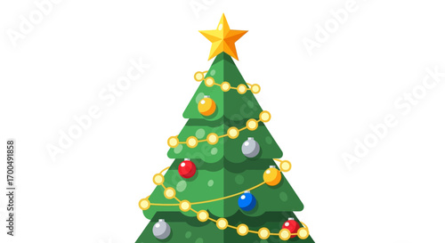 Decorated Christmas Tree with Ornaments and Lights