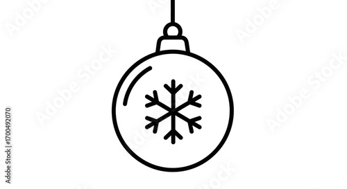 Minimalist Outline Icon of Christmas Bauble with Snowflake Hanging Elegantly