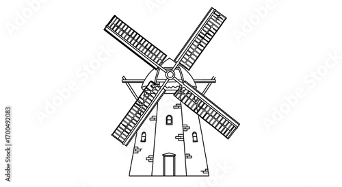 Illustration of a windmill, a classic symbol of rural landscapes and sustainable energy