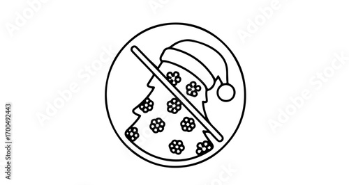 Prohibition of christmas tree with santa hat, symbol of the ban on christmas