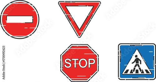 Collection of international road traffic signs including stop warning and prohibitory symbols silhouette