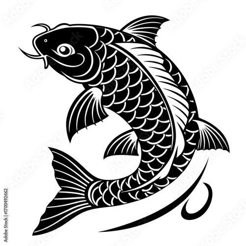 Elegant Black and White Koi Fish Illustration.