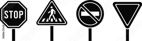 Collection of international road traffic signs for safe navigation and awareness silhouette