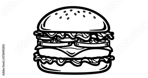 Delicious burger with cheese, tomatoes, lettuce, and sauce ready to eat fast food