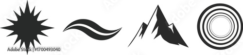 Celestial icons representing sun moon wave star and astronomical phenomena symbolizing space silhouette