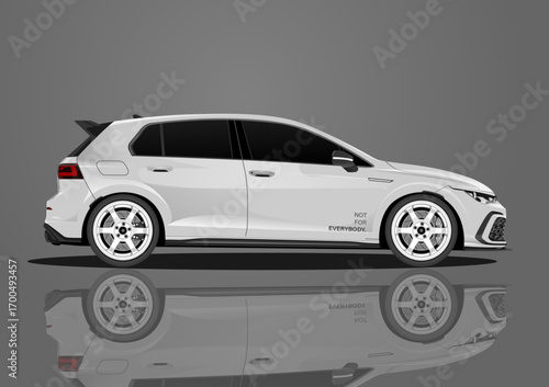 Detailed side profile vector illustration of a modern hatchback, a clean automotive art vector graphic. This car drawing is perfect for an automotive logo or car illustration project