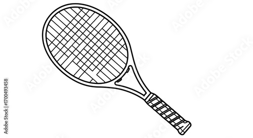 Tennis racket with strings, a sports equipment for playing tennis game, outline style