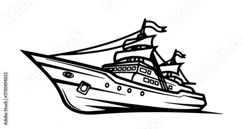 Yacht luxury boat for sea travel cruise ship in black and white color