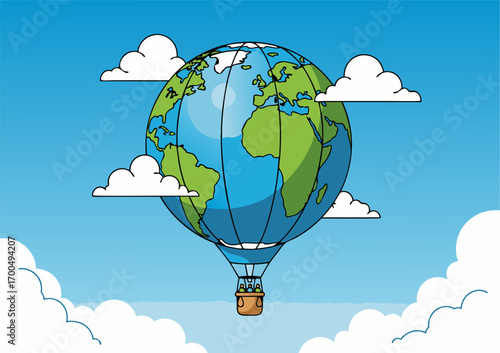 Hot air balloon globe earth vector illustration