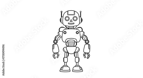 Illustration of a cute robot, a mechanical character with antennas and round eyes
