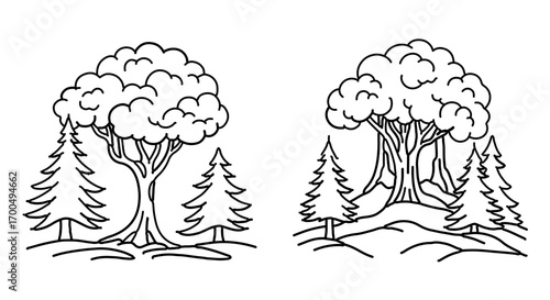Collection of trees and forest in outline style
