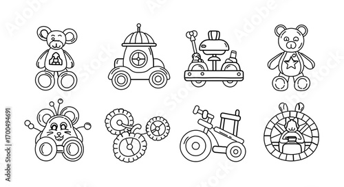 Collection of toy vehicle outlines, showcasing various designs and playfulness