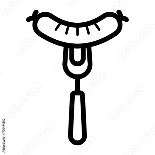 Grilled sausage icon on fork