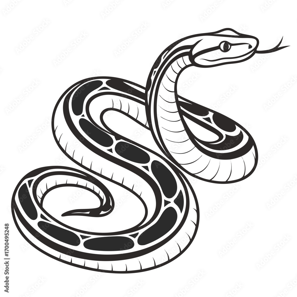 Fototapeta premium Striking Stylized Coiled Snake Vector Illustration.
