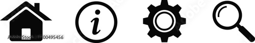 Set of four informational icons representing data processing and security concepts silhouette