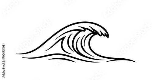 Ocean wave, line drawing, a simple and elegant sea wave illustration