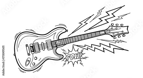 Electric guitar with lightning bolts rock and roll music instrument concept design