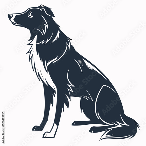 Stylized Border Collie Dog Sitting Illustration.