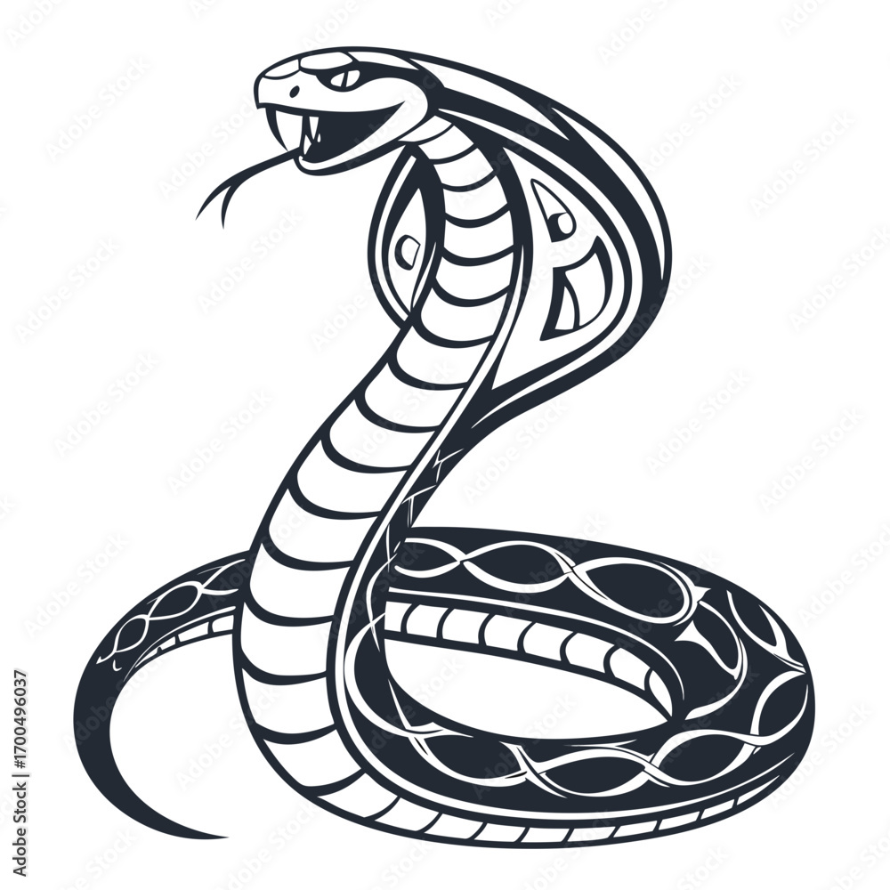 Fototapeta premium Stylized Cobra Snake Rearing Illustration.