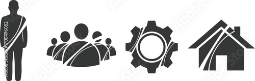 Abstract geometric shapes and humanoid figure symbolizing technology and humanity silhouette