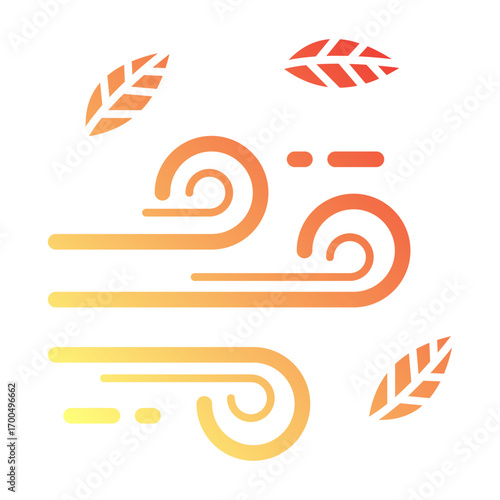Minimalist Flat gradient icon of wind with leaves