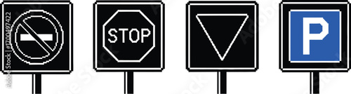 Collection of traffic signs and symbols icons for road navigation and information silhouette