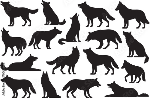 wolf silhouette icons animal clipart in ai eps jpeg png wolf howling walking sitting standing crouching