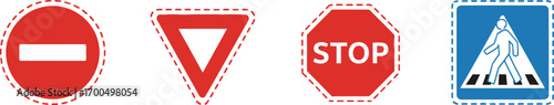 Collection of international traffic signs including stop yield and pedestrian crossing symbols silhouette
