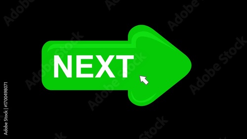 video animation click computer cursor mouse on arrow next button digital, on a transparent background with alpha channel set to zero