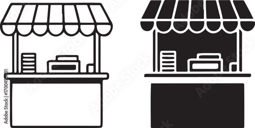 Food cart vector icons. Street food line art silhouette icon