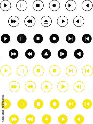 Media control icons play pause stop play icon pause icon Control buttons for watching a movie or video: play, pause, skip, stop.
Multimedia Buttons