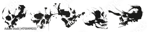 Abstract asian brush painted skulls in grunge ink style for halloween posters