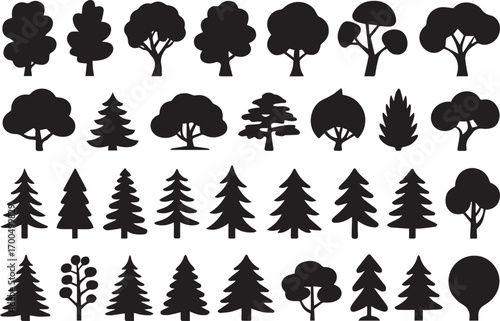unique tree silhouette vector designs ideal for nature icons landscape design and eco forestry collection pack vector