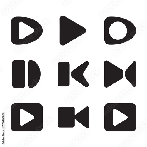 Video Player Buttons Silhouette Vector Play, Pause, Stop, Forward, Backward Icons for Media Controls and Interface Design