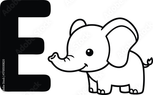 Adorable cartoon elephant with the letter e for educational childrens designs