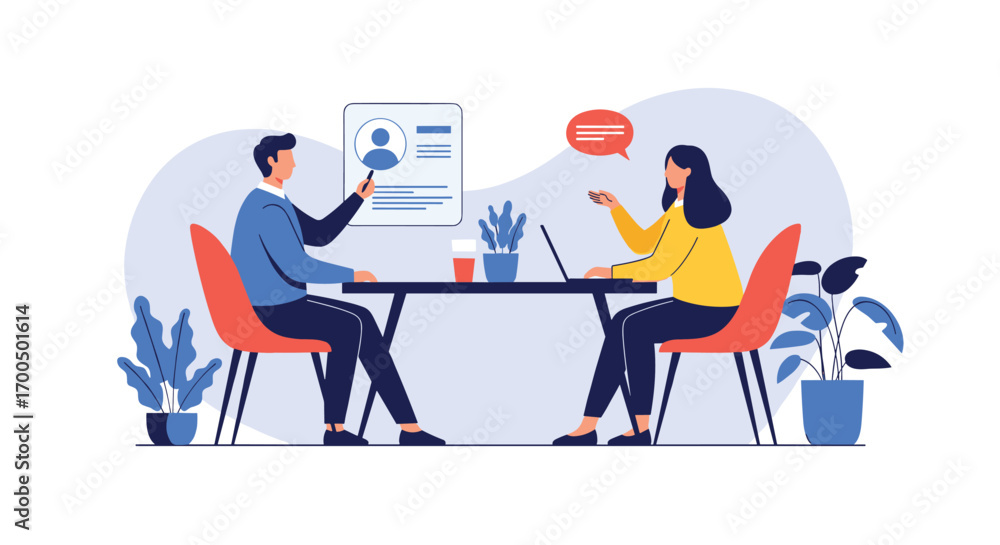 Fototapeta premium Professional job interview conversation between hiring manager and applicant during meeting