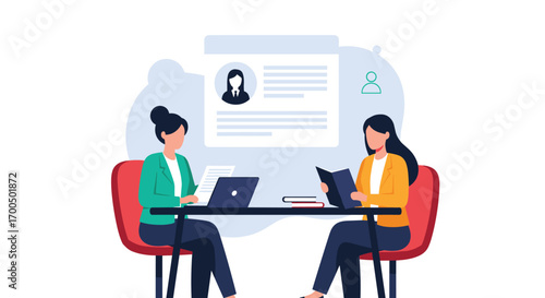 Professional job interview process with two candidates meeting human resources manager discussion career opportunities
