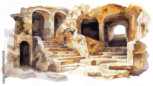 Hal Saflieni Hypogeum. Hal Saflieni Hypogeum watercolor vector illustration