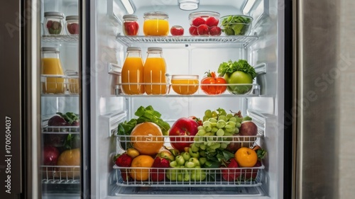 Wallpaper Mural Vibrant Abundance: A Perfectly Organized Refrigerator Stocked with Fresh Fruits and Juices Torontodigital.ca