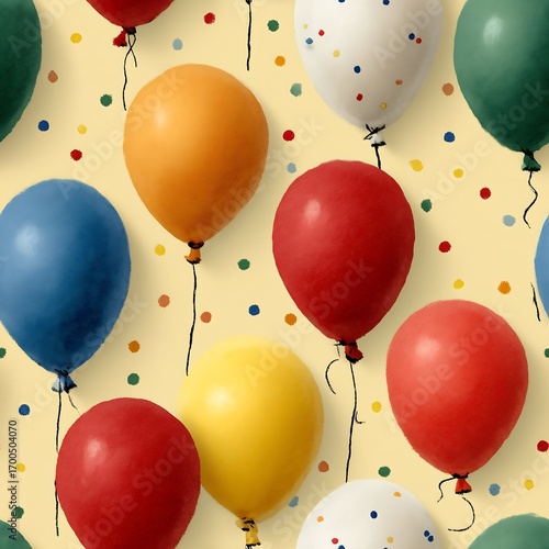 Bright balloons with scattered dots on playful background