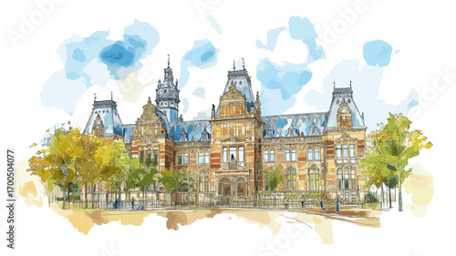 Rijksmuseum. Rijksmuseum watercolor vector illustration