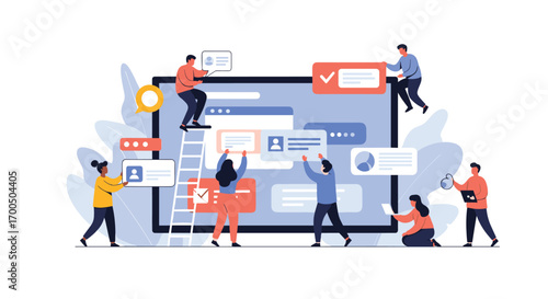 Collaborative team working together on a digital project developing a user interface design concept