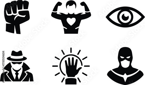 Superhero Icons Set. silhouette vector.