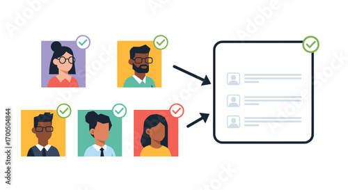Illustration showing a selection process for a list of individuals indicating successful and unsuccessful choices
