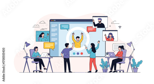 Virtual meeting collaboration with remote teams working together online communicating effectively
