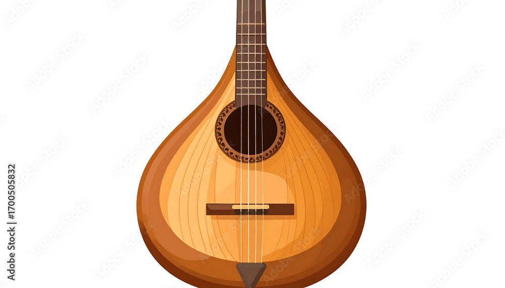 Obraz premium Detailed illustration of a classical wooden Portuguese guitar, showcasing its intricate design and warm tones.