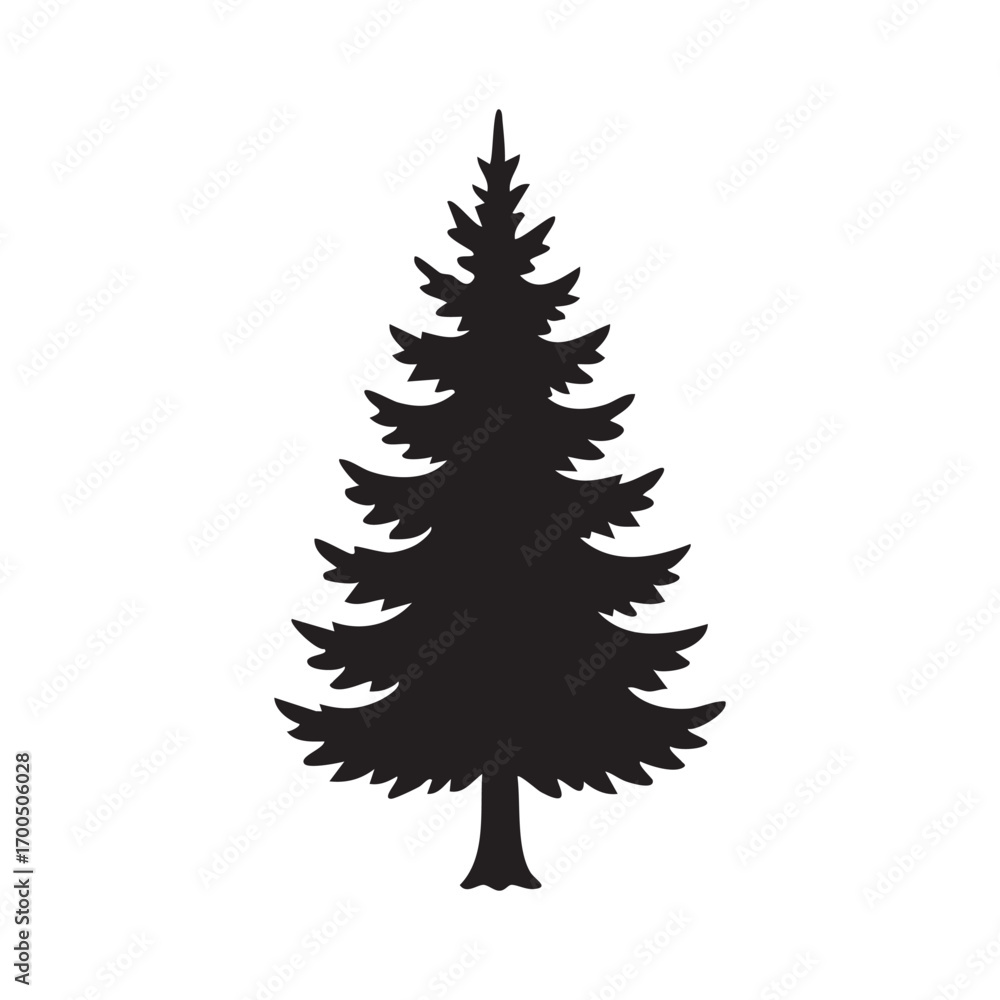 Obraz premium Christmas tree set with fir and pine holiday decorations in a winter forest illustration.