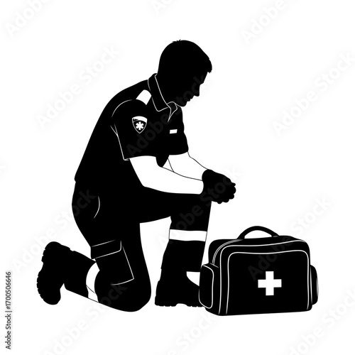 Emergency Responder with First Aid Bag Silhouette
