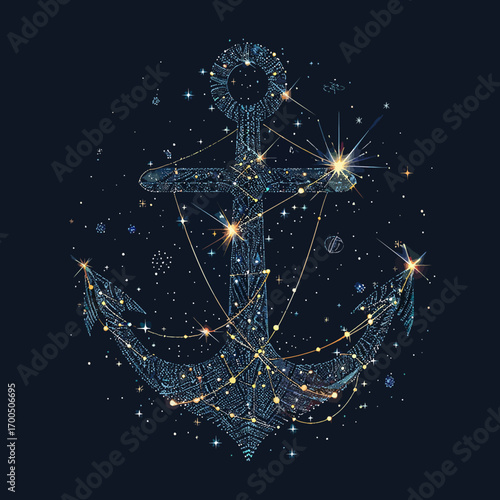 abstract image of a anchor in the form of a starry Vector business wireframe concept